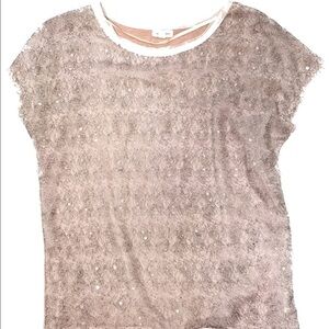 Silence + Noise Lace Sequin Top T Shirt Cap Sleeve